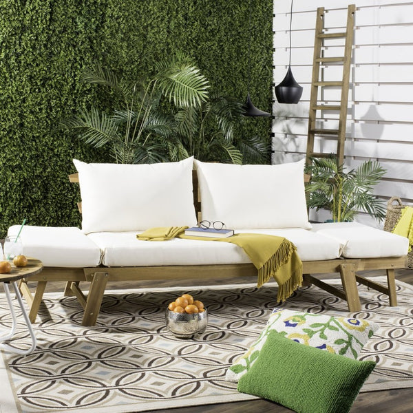 Safavieh TANDRA Elegant Outdoor Daybed with Plush Cushions – Perfect for Relaxation and Stylish Entertaining Natural / Beige PAT6745B
