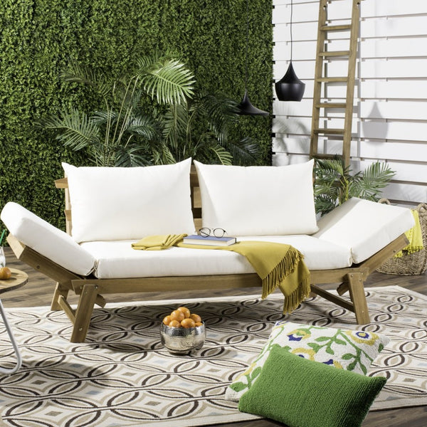 Safavieh TANDRA Elegant Outdoor Daybed with Plush Cushions – Perfect for Relaxation and Stylish Entertaining Natural / Beige PAT6745B