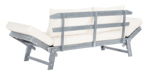 Safavieh TANDRA Elegant Outdoor Daybed with Plush Cushions – Perfect for Relaxation and Stylish Entertaining Ash Grey / Beige PAT6745C