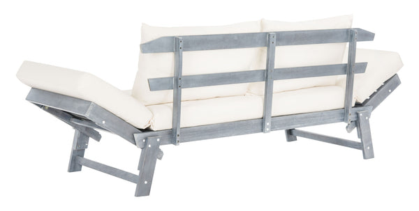 Safavieh TANDRA Elegant Outdoor Daybed with Plush Cushions – Perfect for Relaxation and Stylish Entertaining Ash Grey / Beige PAT6745C