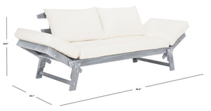 Safavieh TANDRA Elegant Outdoor Daybed with Plush Cushions – Perfect for Relaxation and Stylish Entertaining Ash Grey / Beige PAT6745C