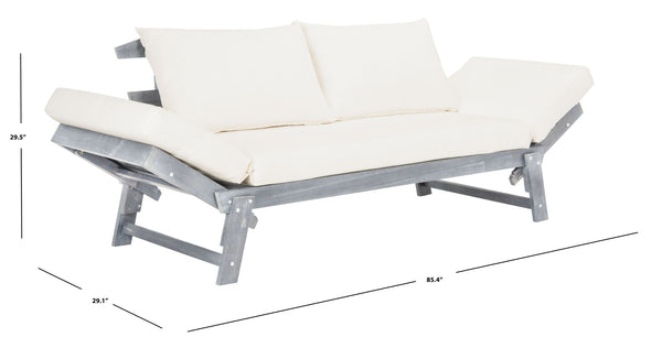 Safavieh TANDRA Elegant Outdoor Daybed with Plush Cushions – Perfect for Relaxation and Stylish Entertaining Ash Grey / Beige PAT6745C