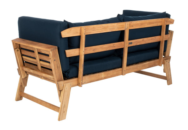 Safavieh TANDRA Elegant Outdoor Daybed with Plush Cushions – Perfect for Relaxation and Stylish Entertaining Natural / Navy PAT6745D
