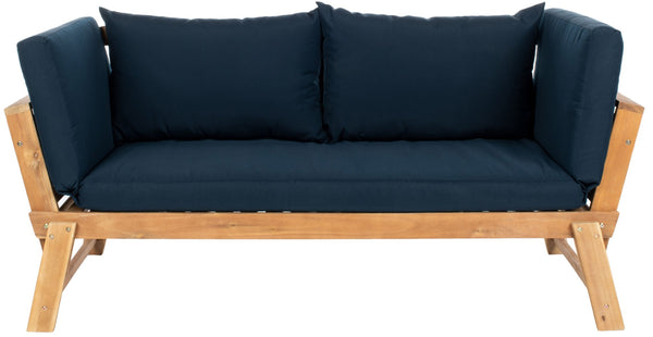 Safavieh TANDRA Elegant Outdoor Daybed with Plush Cushions – Perfect for Relaxation and Stylish Entertaining Natural / Navy PAT6745D