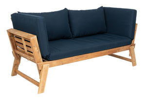 Safavieh TANDRA Elegant Outdoor Daybed with Plush Cushions – Perfect for Relaxation and Stylish Entertaining Natural / Navy PAT6745D