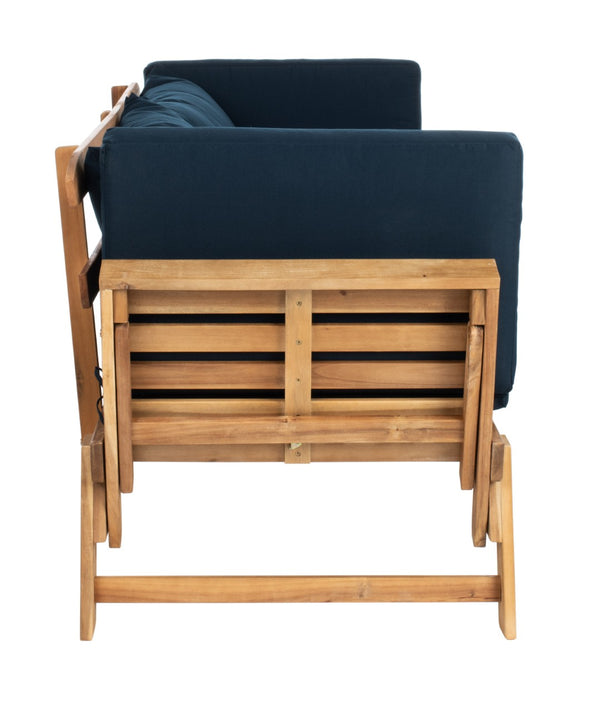 Safavieh TANDRA Elegant Outdoor Daybed with Plush Cushions – Perfect for Relaxation and Stylish Entertaining Natural / Navy PAT6745D