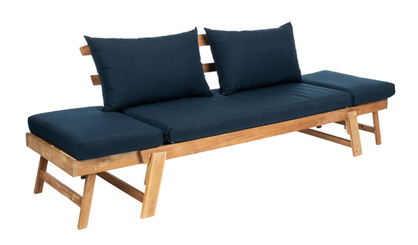 Safavieh TANDRA Elegant Outdoor Daybed with Plush Cushions – Perfect for Relaxation and Stylish Entertaining Natural / Navy PAT6745D
