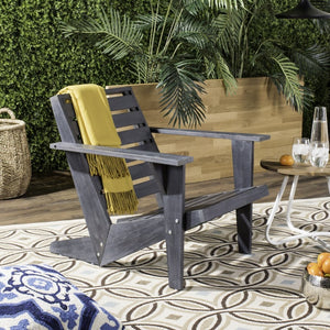 Safavieh LANTY Adirondack Chair - Contemporary Comfort with Sustainable Acacia Wood for Outdoor Relaxation Dark Slate Gray PAT6746B