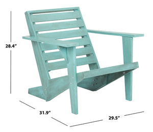 Safavieh LANTY Adirondack Chair - Contemporary Comfort with Sustainable Acacia Wood for Outdoor Relaxation Oriental Blue PAT6746C
