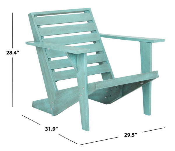 Safavieh LANTY Adirondack Chair - Contemporary Comfort with Sustainable Acacia Wood for Outdoor Relaxation Oriental Blue PAT6746C