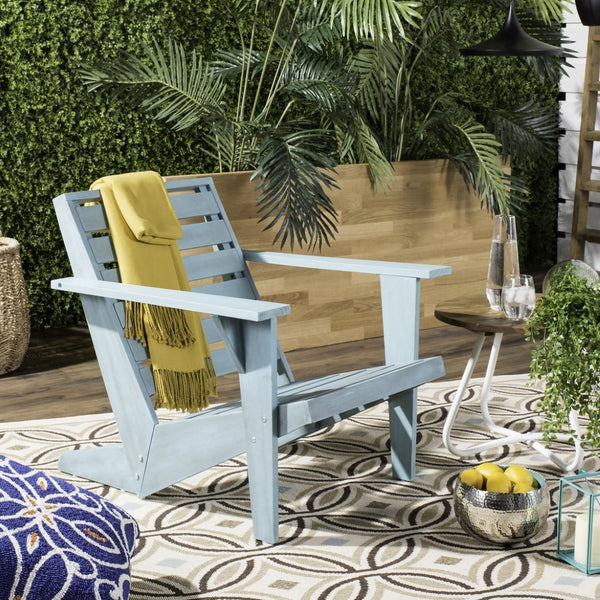 Safavieh LANTY Adirondack Chair - Contemporary Comfort with Sustainable Acacia Wood for Outdoor Relaxation Oriental Blue PAT6746C