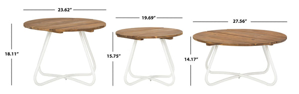 Safavieh HENDERSON 3-Piece Outdoor Coffee Table Set – Stylish Natural Wood & White Metal for Modern Patios PAT6747A