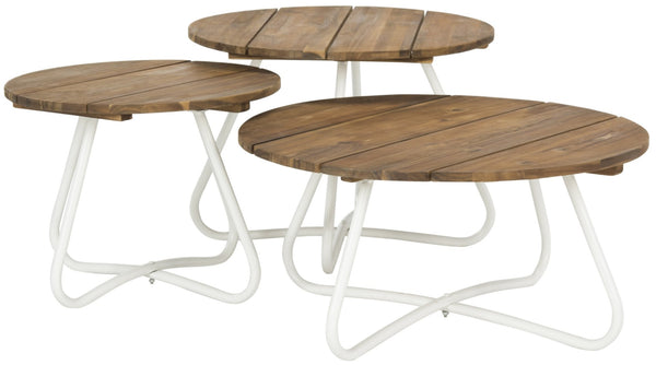 Safavieh HENDERSON 3-Piece Outdoor Coffee Table Set – Stylish Natural Wood & White Metal for Modern Patios PAT6747A