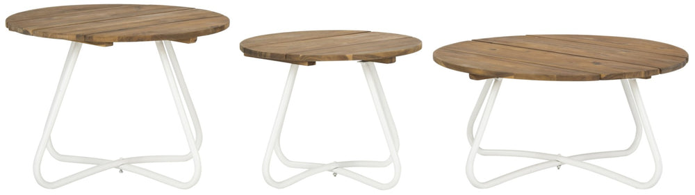 Safavieh HENDERSON 3-Piece Outdoor Coffee Table Set – Stylish Natural Wood & White Metal for Modern Patios PAT6747A
