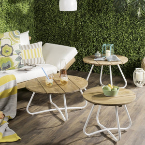 Safavieh HENDERSON 3-Piece Outdoor Coffee Table Set – Stylish Natural Wood & White Metal for Modern Patios PAT6747A