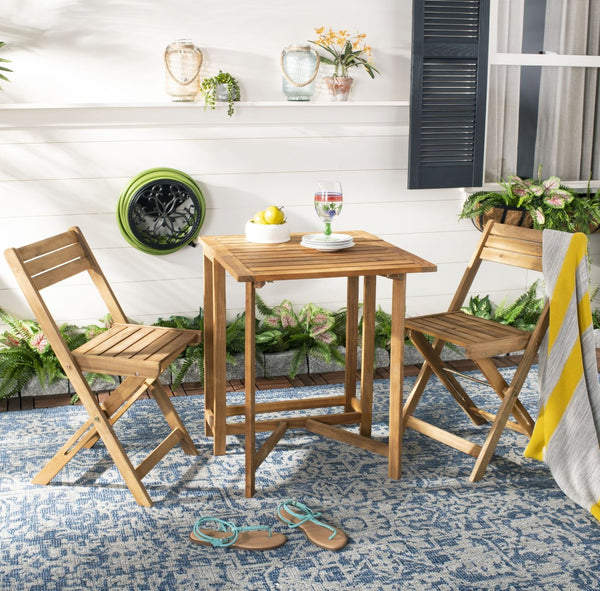 Safavieh GALLO Outdoor Bistro Set - Elegant Two-Piece Patio Furniture for Charming Balcony Dining Spaces Natural PAT6751A