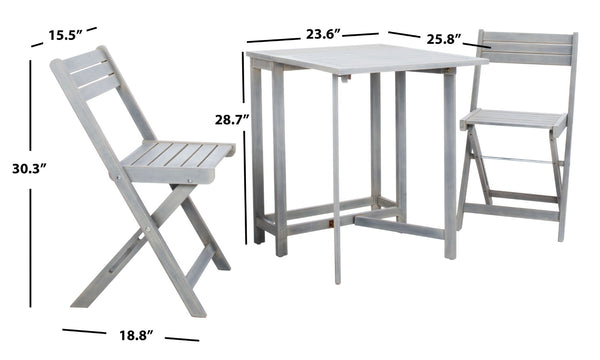 Safavieh GALLO Outdoor Bistro Set - Elegant Two-Piece Patio Furniture for Charming Balcony Dining Spaces Ash Grey PAT6751C