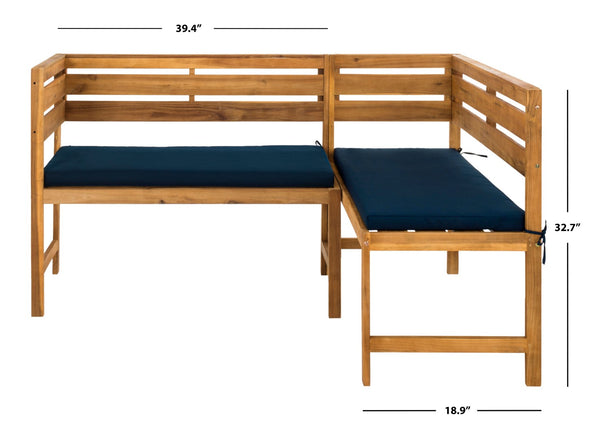 Safavieh WILTON Corner Lounge Set for Balconies – Cozy Wooden Outdoor Furniture for Small Spaces & Style Natural / Navy PAT6754A