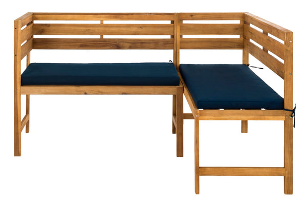 Safavieh WILTON Corner Lounge Set for Balconies – Cozy Wooden Outdoor Furniture for Small Spaces & Style Natural / Navy PAT6754A
