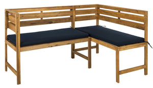 Safavieh WILTON Corner Lounge Set for Balconies – Cozy Wooden Outdoor Furniture for Small Spaces & Style Natural / Navy PAT6754A