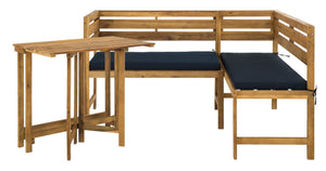 Safavieh WILTON Corner Lounge Set for Balconies – Cozy Wooden Outdoor Furniture for Small Spaces & Style Natural / Navy PAT6754A