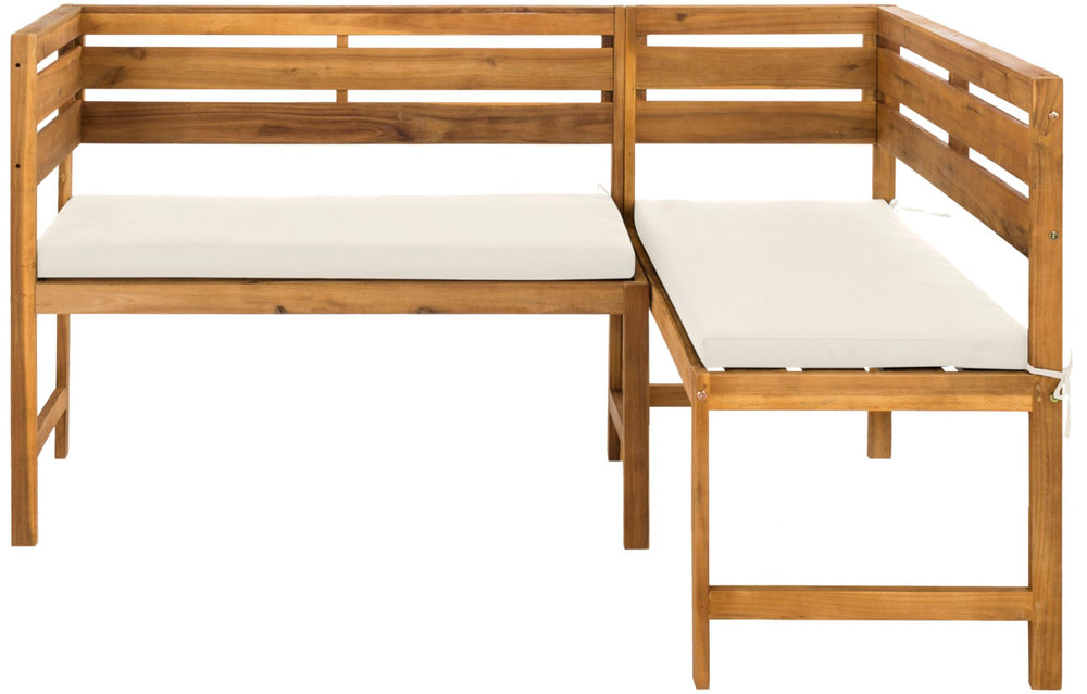 Safavieh WILTON Corner Lounge Set for Balconies – Cozy Wooden Outdoor Furniture for Small Spaces & Style Teak Brown / Beige PAT6754B