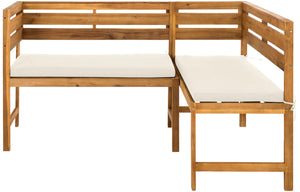 Safavieh WILTON Corner Lounge Set for Balconies – Cozy Wooden Outdoor Furniture for Small Spaces & Style Teak Brown / Beige PAT6754B