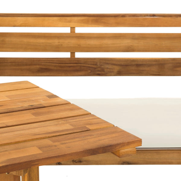 Safavieh WILTON Corner Lounge Set for Balconies – Cozy Wooden Outdoor Furniture for Small Spaces & Style Teak Brown / Beige PAT6754B