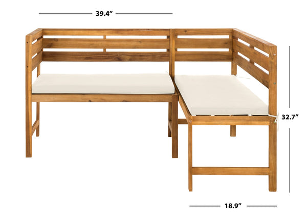 Safavieh WILTON Corner Lounge Set for Balconies – Cozy Wooden Outdoor Furniture for Small Spaces & Style Teak Brown / Beige PAT6754B