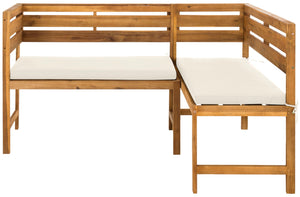 Safavieh WILTON Corner Lounge Set for Balconies – Cozy Wooden Outdoor Furniture for Small Spaces & Style Teak Brown / Beige PAT6754B