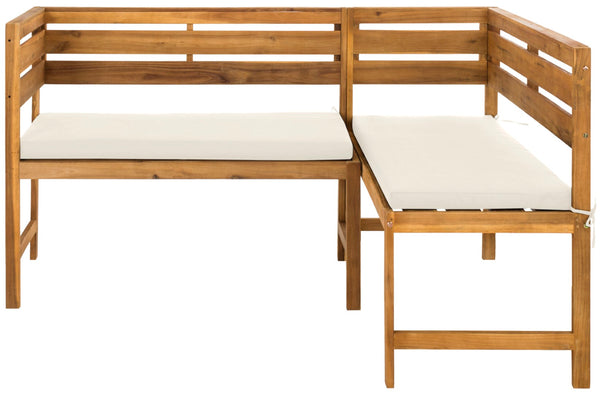 Safavieh WILTON Corner Lounge Set for Balconies – Cozy Wooden Outdoor Furniture for Small Spaces & Style Teak Brown / Beige PAT6754B
