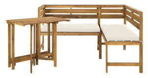 Safavieh WILTON Corner Lounge Set for Balconies – Cozy Wooden Outdoor Furniture for Small Spaces & Style Teak Brown / Beige PAT6754B