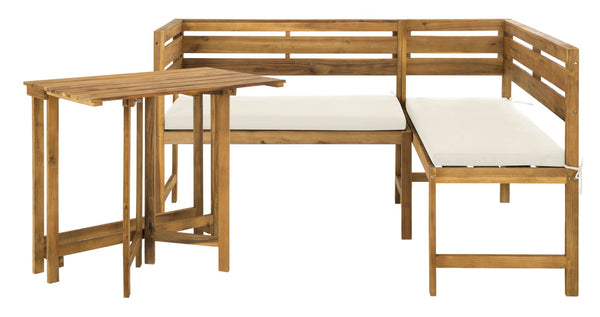 Safavieh WILTON Corner Lounge Set for Balconies – Cozy Wooden Outdoor Furniture for Small Spaces & Style Teak Brown / Beige PAT6754B