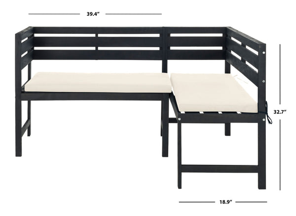 Safavieh WILTON Corner Lounge Set for Balconies – Cozy Wooden Outdoor Furniture for Small Spaces & Style Dark Slate Gray / Beige PAT6754C