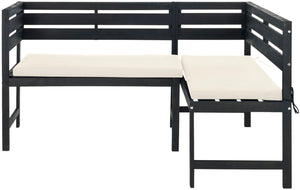 Safavieh WILTON Corner Lounge Set for Balconies – Cozy Wooden Outdoor Furniture for Small Spaces & Style Dark Slate Gray / Beige PAT6754C