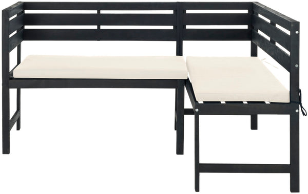 Safavieh WILTON Corner Lounge Set for Balconies – Cozy Wooden Outdoor Furniture for Small Spaces & Style Dark Slate Gray / Beige PAT6754C