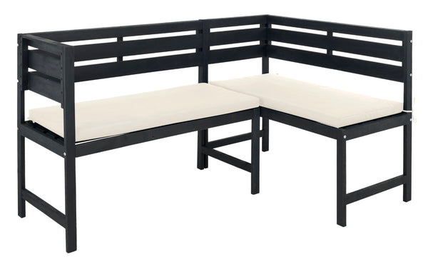 Safavieh WILTON Corner Lounge Set for Balconies – Cozy Wooden Outdoor Furniture for Small Spaces & Style Dark Slate Gray / Beige PAT6754C
