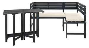 Safavieh WILTON Corner Lounge Set for Balconies – Cozy Wooden Outdoor Furniture for Small Spaces & Style Dark Slate Gray / Beige PAT6754C