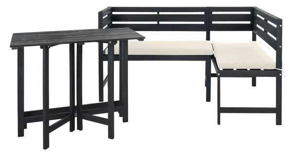 Safavieh WILTON Corner Lounge Set for Balconies – Cozy Wooden Outdoor Furniture for Small Spaces & Style Dark Slate Gray / Beige PAT6754C