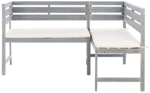 Safavieh WILTON Corner Lounge Set for Balconies – Cozy Wooden Outdoor Furniture for Small Spaces & Style Ash Grey / White PAT6754D