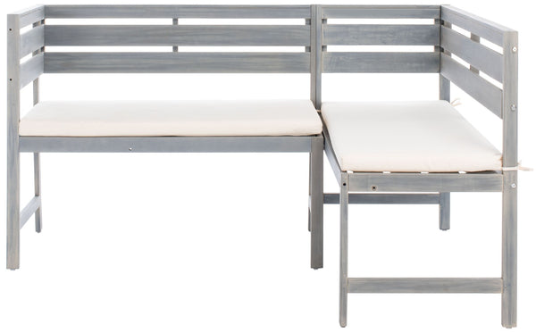Safavieh WILTON Corner Lounge Set for Balconies – Cozy Wooden Outdoor Furniture for Small Spaces & Style Ash Grey / White PAT6754D