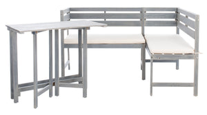 Safavieh WILTON Corner Lounge Set for Balconies – Cozy Wooden Outdoor Furniture for Small Spaces & Style Ash Grey / White PAT6754D