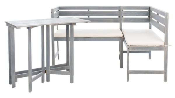 Safavieh WILTON Corner Lounge Set for Balconies – Cozy Wooden Outdoor Furniture for Small Spaces & Style Ash Grey / White PAT6754D