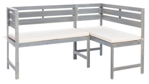 Safavieh WILTON Corner Lounge Set for Balconies – Cozy Wooden Outdoor Furniture for Small Spaces & Style Ash Grey / White PAT6754D
