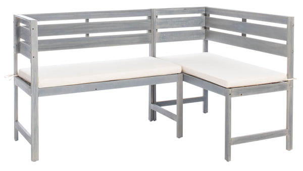 Safavieh WILTON Corner Lounge Set for Balconies – Cozy Wooden Outdoor Furniture for Small Spaces & Style Ash Grey / White PAT6754D