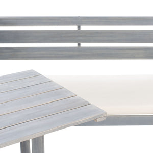 Safavieh WILTON Corner Lounge Set for Balconies – Cozy Wooden Outdoor Furniture for Small Spaces & Style Ash Grey / White PAT6754D