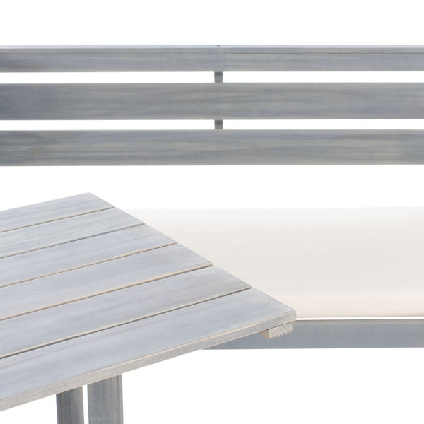 Safavieh WILTON Corner Lounge Set for Balconies – Cozy Wooden Outdoor Furniture for Small Spaces & Style Ash Grey / White PAT6754D