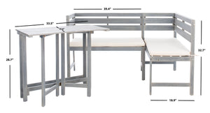Safavieh WILTON Corner Lounge Set for Balconies – Cozy Wooden Outdoor Furniture for Small Spaces & Style Ash Grey / White PAT6754D