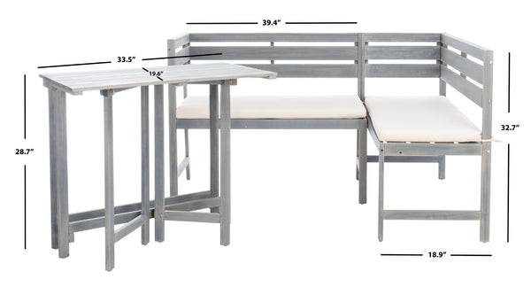 Safavieh WILTON Corner Lounge Set for Balconies – Cozy Wooden Outdoor Furniture for Small Spaces & Style Ash Grey / White PAT6754D