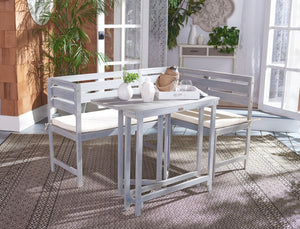 Safavieh WILTON Corner Lounge Set for Balconies – Cozy Wooden Outdoor Furniture for Small Spaces & Style Ash Grey / White PAT6754D